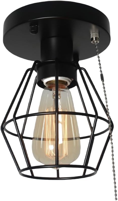 Lámpara techo jaula alambre negro luz moderna industrial
