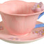 Taza cerámica rosa para té y café con platillo