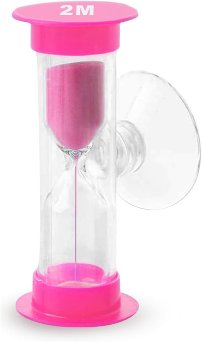 Reloj de arena de 2 minutos con ventosa acrílico rosa para cepillo de dientes