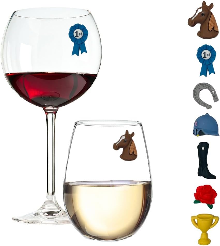 Dijes magnéticos copas vino tema carreras caballos set 7