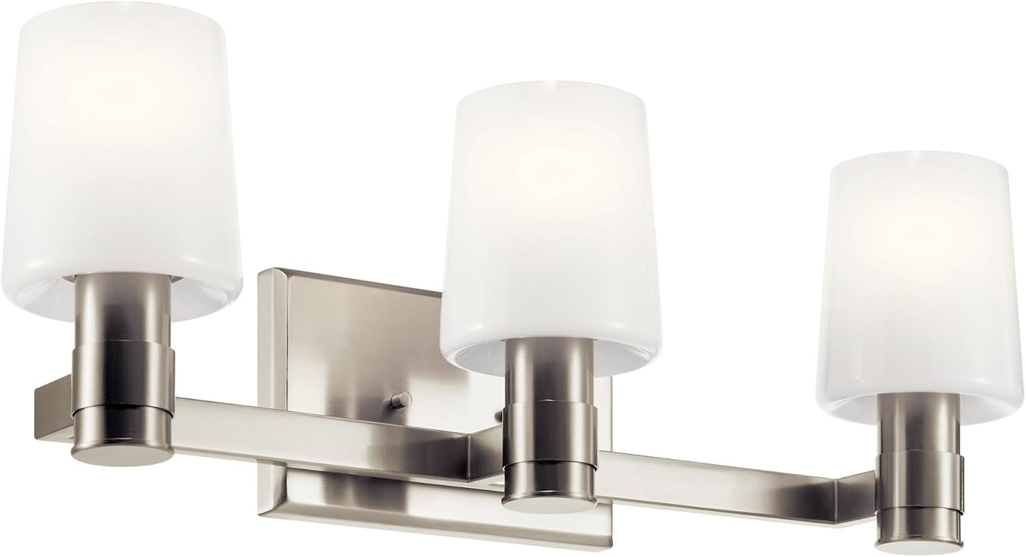 Vanidad 3 Luces Vidrio Opal Níquel Cepillado Baño 8.25x24