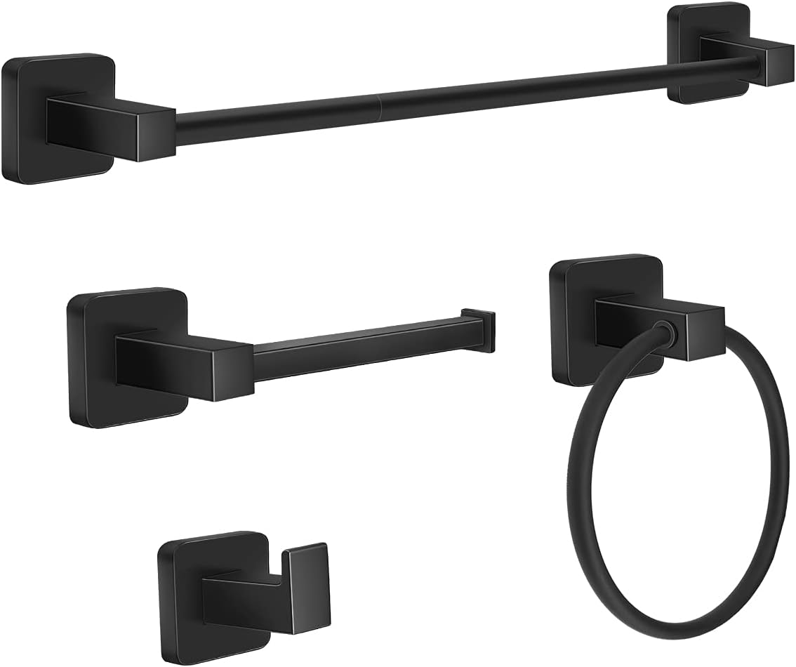Set 4 Pzas Accesorios Baño Acero Inox Negro Mate 24pulg
