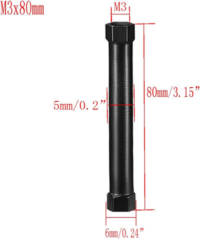 Columna espaciadora hexagonal aluminio M3 3.15pulg para dron negro 5 Pzas