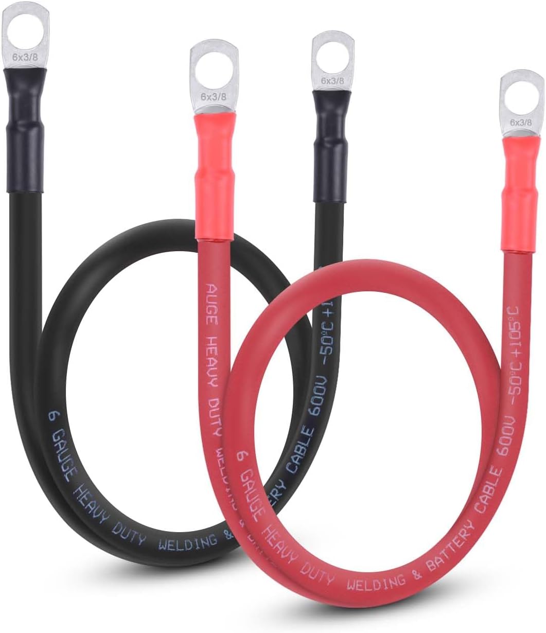 Cable batería flexible 6 AWG cobre OFC inversor soldadura 2 pies rojo negro