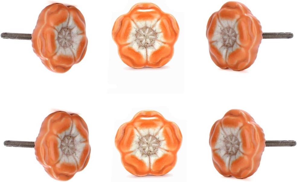 6 Pzas Pomos Cerámica Decorativos Hogar Cocina Naranja