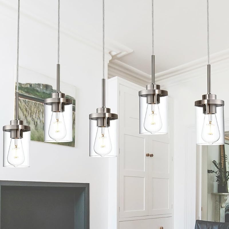 5 Luces Isla Cocina Candelabros Níquel Vidrio