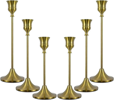 Set 6 portavelas cónicos decoración vintage latón dorado