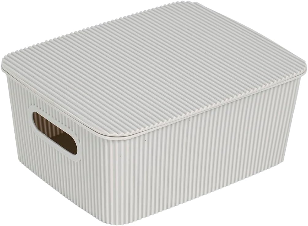 Set 6 cestas plástico apilables con tapas gris 1gal
