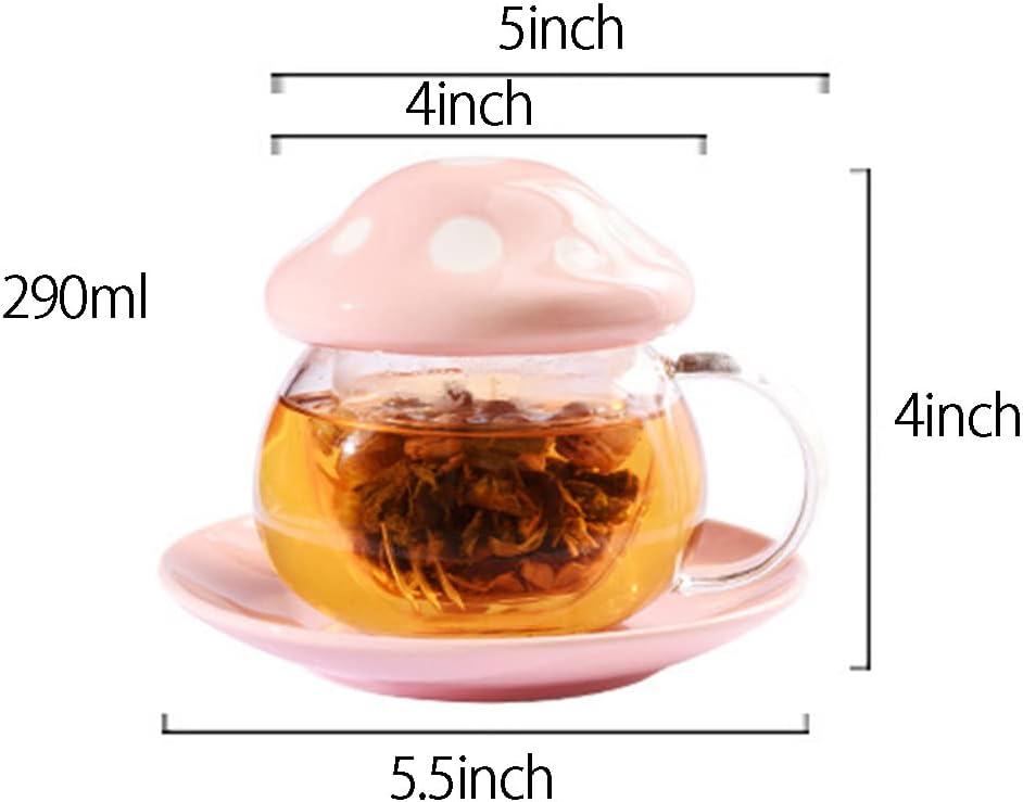 Taza café forma hongo cristal con filtro