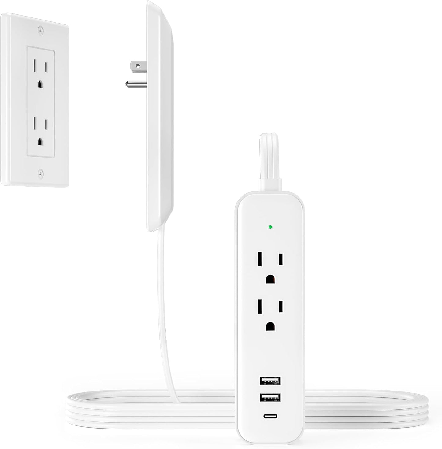 Cable extensión enchufe plano 5ft con 2 salidas CA USB C y A