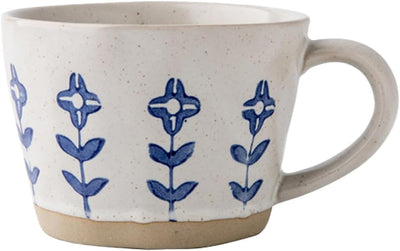 Taza cerámica rústica floral azul apta microondas