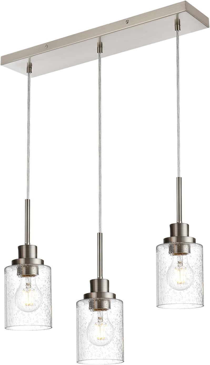 Lámpara araña 3 luces níquel vidrio comedor