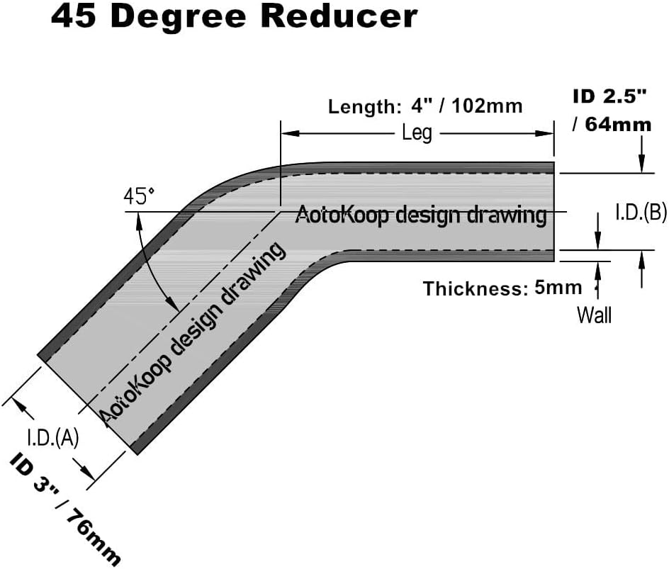 Manguera silicona reductor codo 2.5 a 3" 45 grados 4"