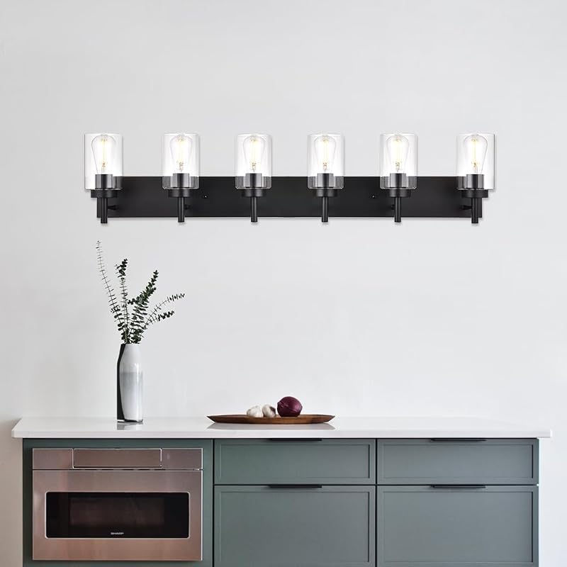 6 Luces Tocador Baño Lámpara Pared Moderna Vidrio Negro