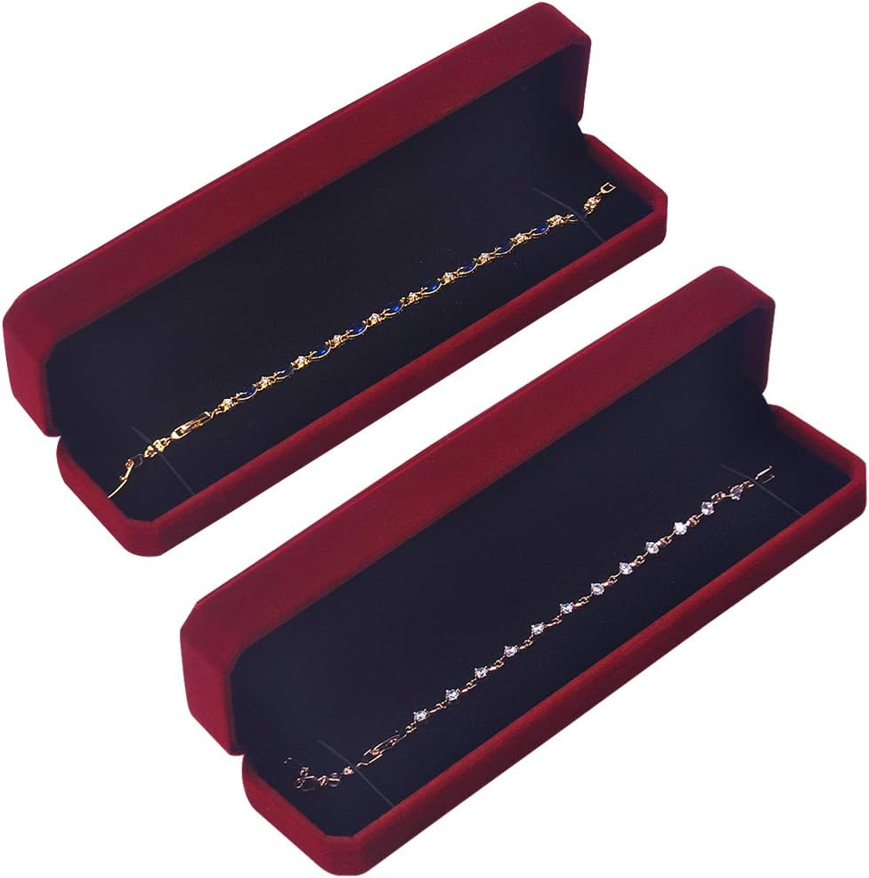 2 Cajas Terriopelo Rojo para Joyas 8.7x1.6x2pulg