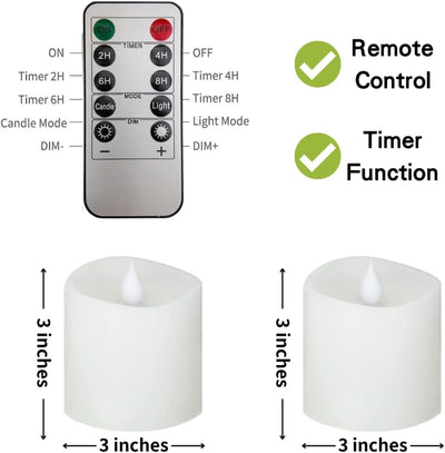 2 Velas LED sin llama 3x3pulg cera real con temporizador