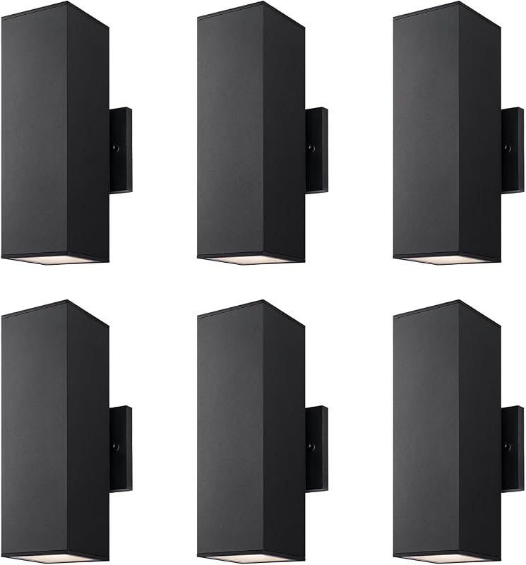 Lámpara porche 2 luces aluminio vidrio 6 Pzas negro mate