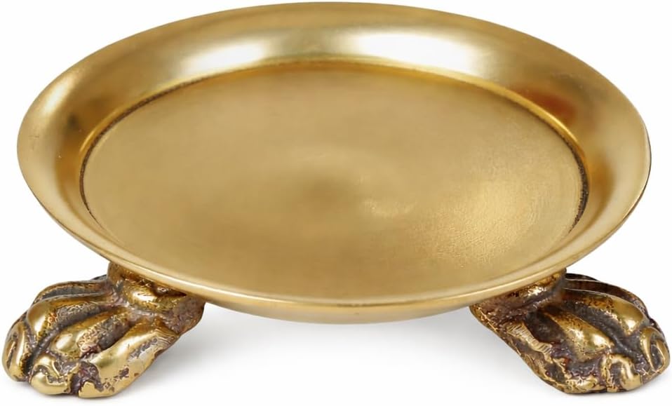Plato dorado con forma de garra para velas y joyas