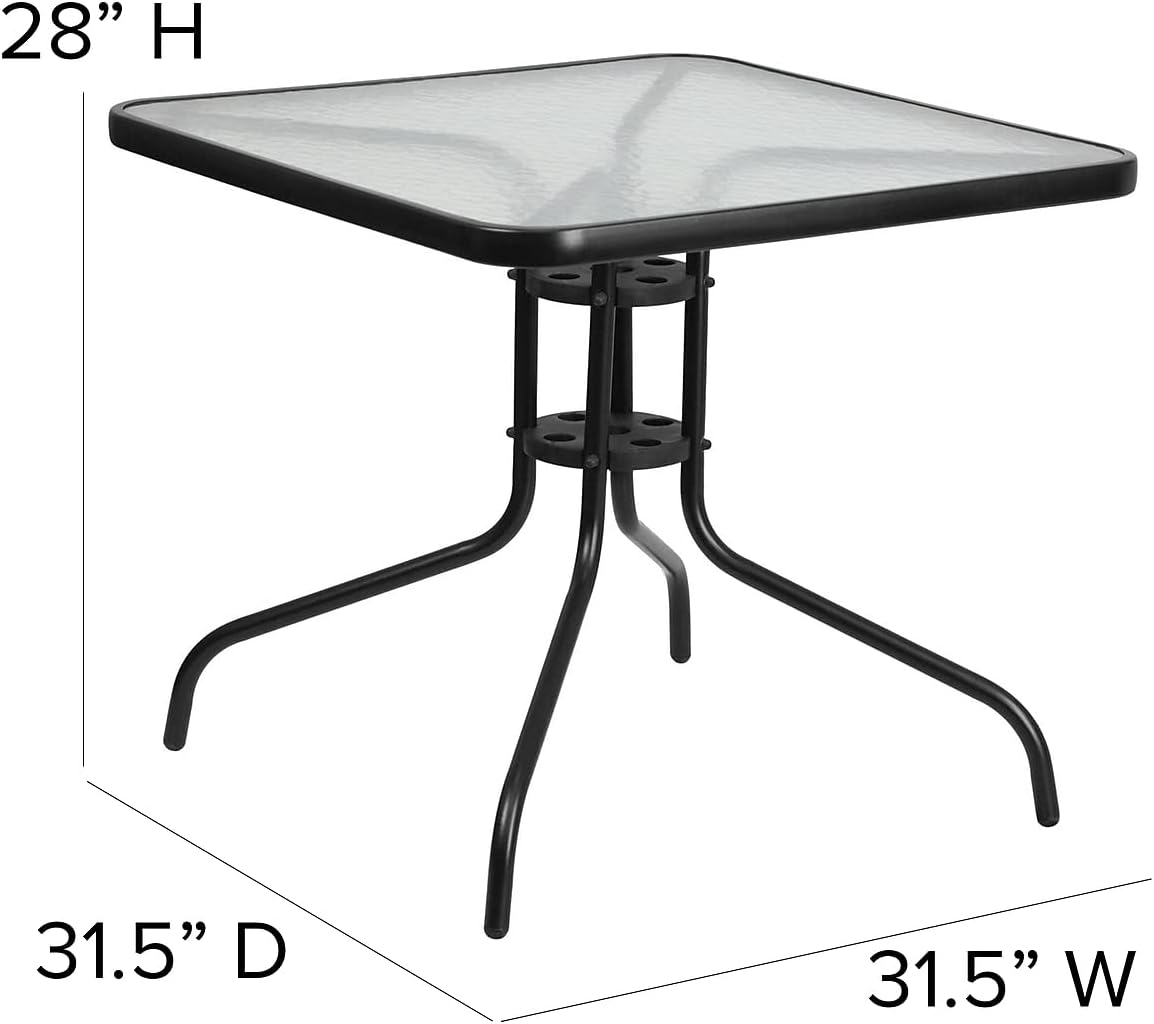 Mesa auxiliar cuadrada vidrio templado 31.5pulg marco metal