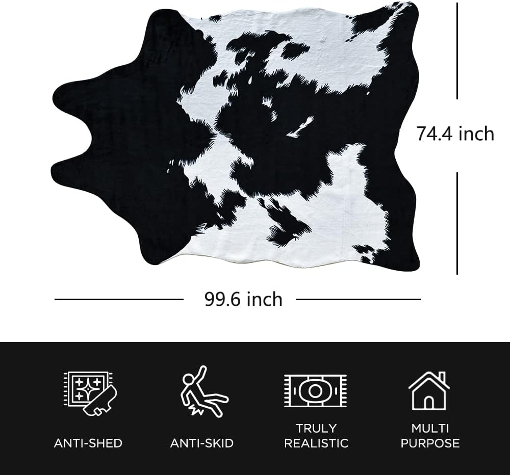 Alfombra piel sintética vaca negra 8.3x6.2pies estampado
