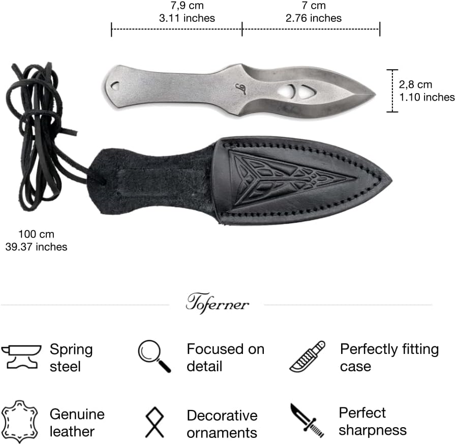 Cuchillo deportivo forjado a mano con funda cuero negro