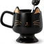 Taza de café de cerámica con cuchara y diseño de gato negro