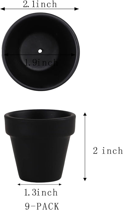 9 Pzas Macetas Terracota Negra 2.1pulg para Cactus y Plantas