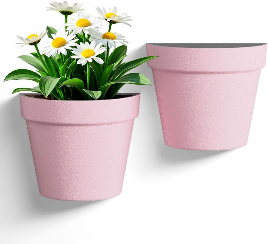 2 Pzas Macetas Pared Plástico 7.5pulg Rosa