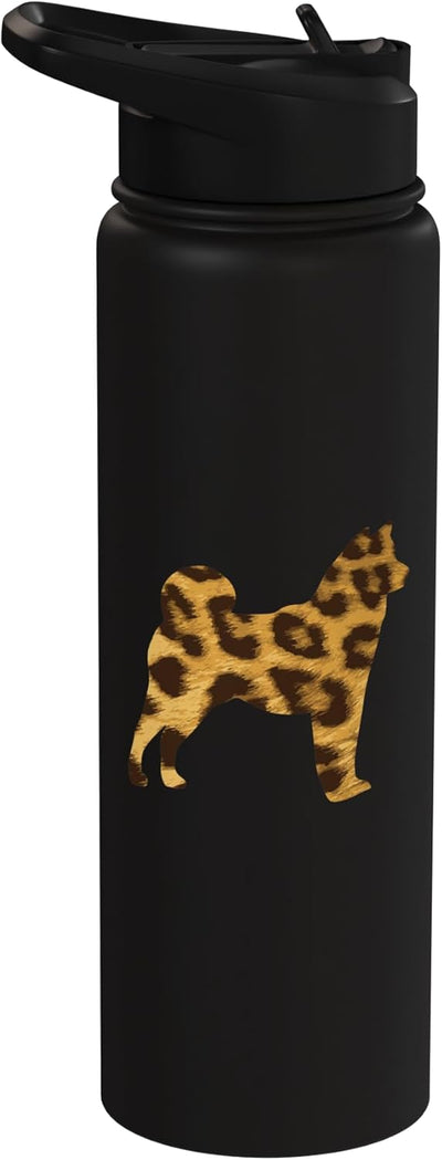 Botella de agua acero inoxidable con estampado de gato leopardo y perro shiba inu