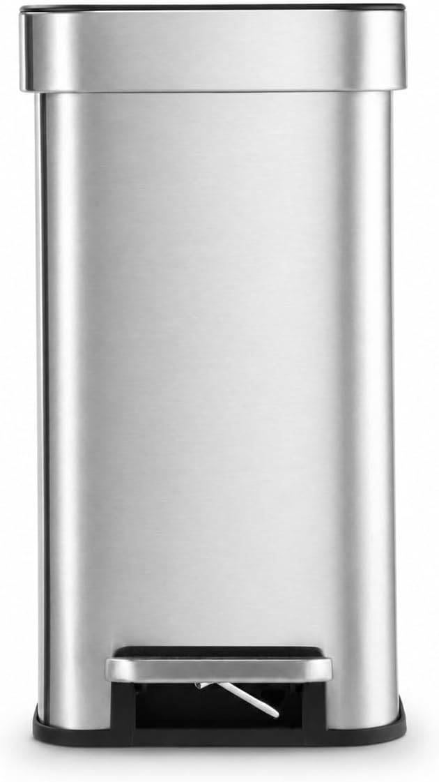 Bote basura 10L acero inox pedal paso plateado