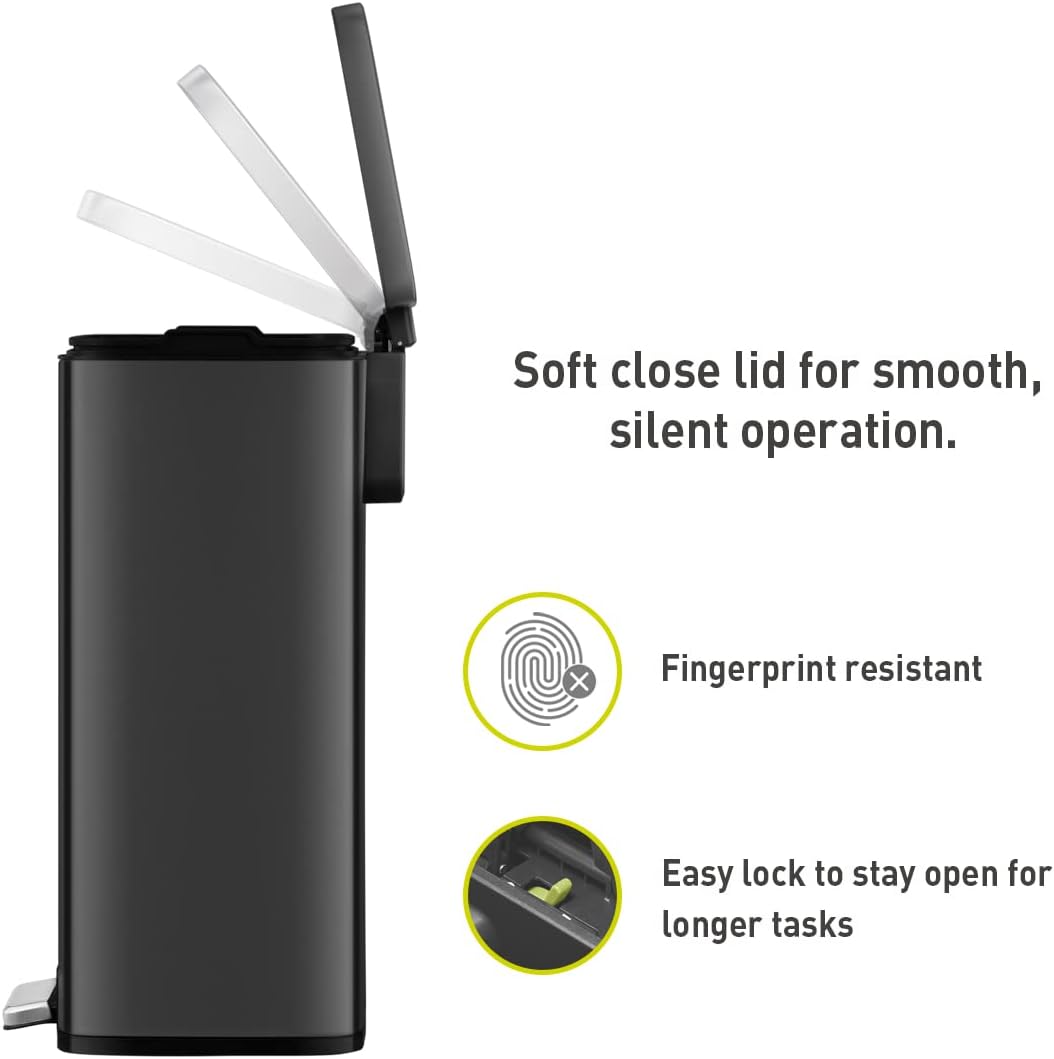 Bote basura con pedal negro mate 50l resistente huellas