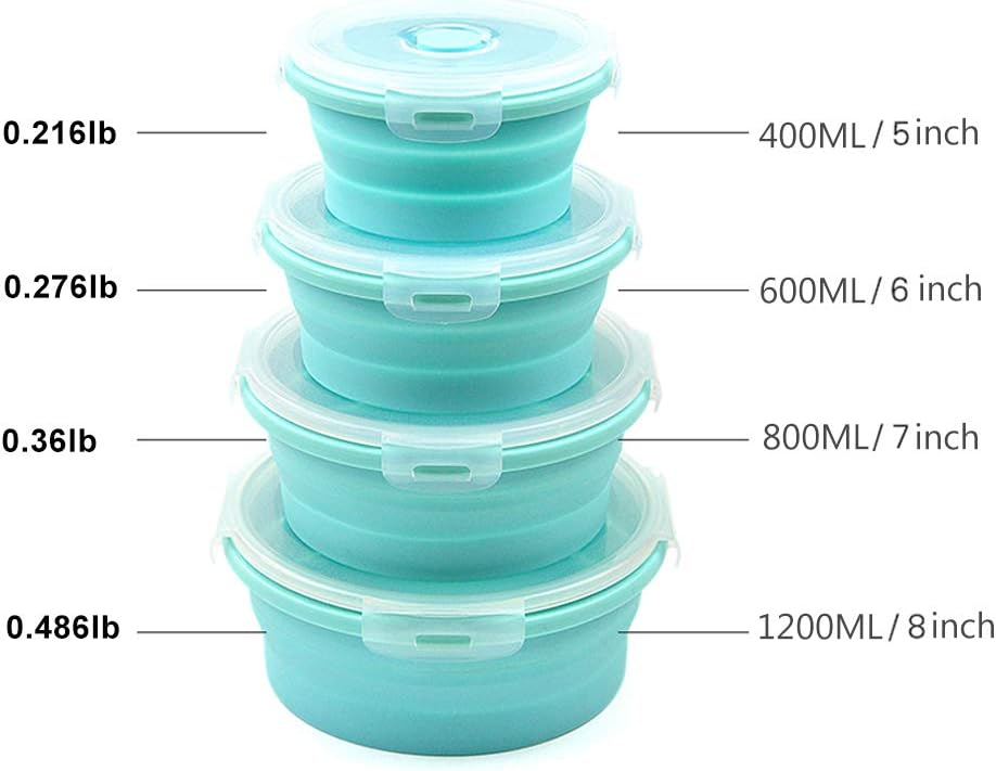 Tazones silicona plegables con tapa set 4 para campamento