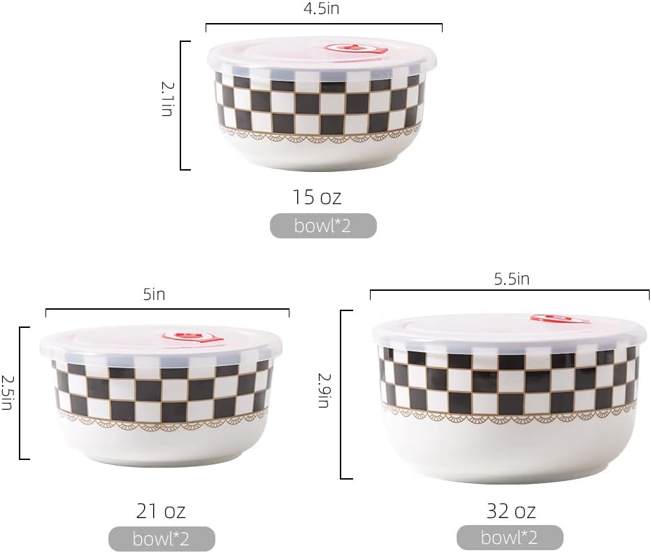 Set 6 Recipientes Porcelana 15-32oz Tapa Silicona