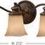 Lámpara baño cristal 3 luces bronce 22x8"