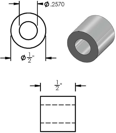 Espaciador aluminio negro 1/2x1/4 pulg redondo liso