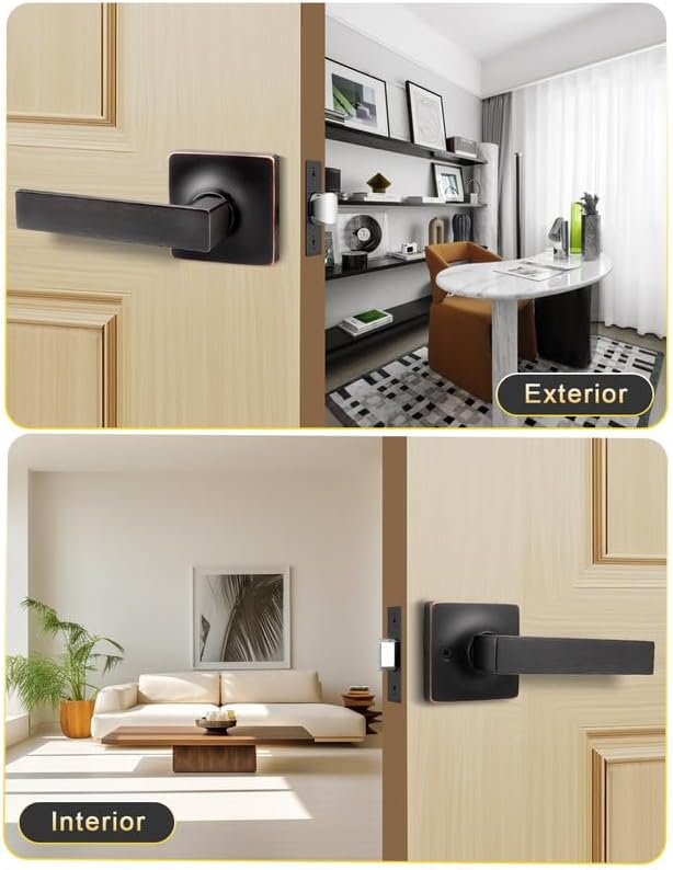 8 Manijas Puerta Interior Bronce Aceitado Cuadradas