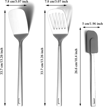 Set 3 Espátulas Acero Inox Ranurada Flexible