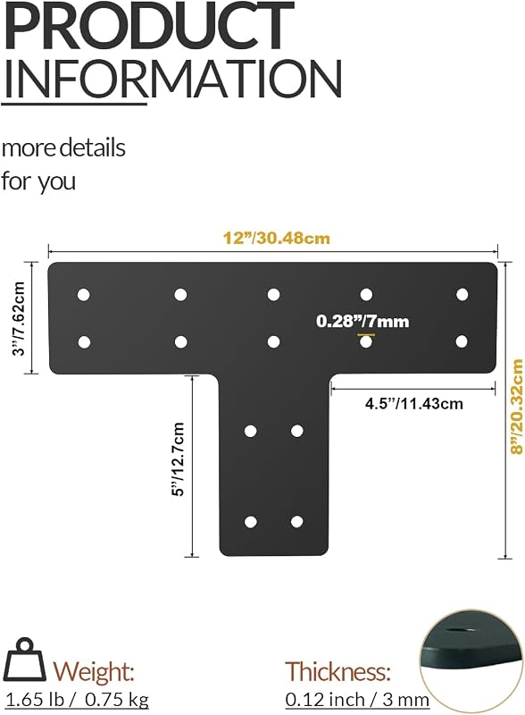 4 Soportes T Placa 12x8" Acero para Postes Madera