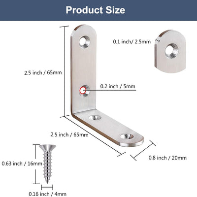 16 Pzas Soportes Esquina Acero Inox 2.5x2.5pulg