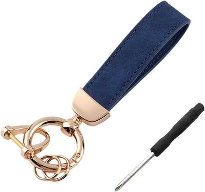 Llavero cuero automóvil anillo D antipérdida dorado-azul