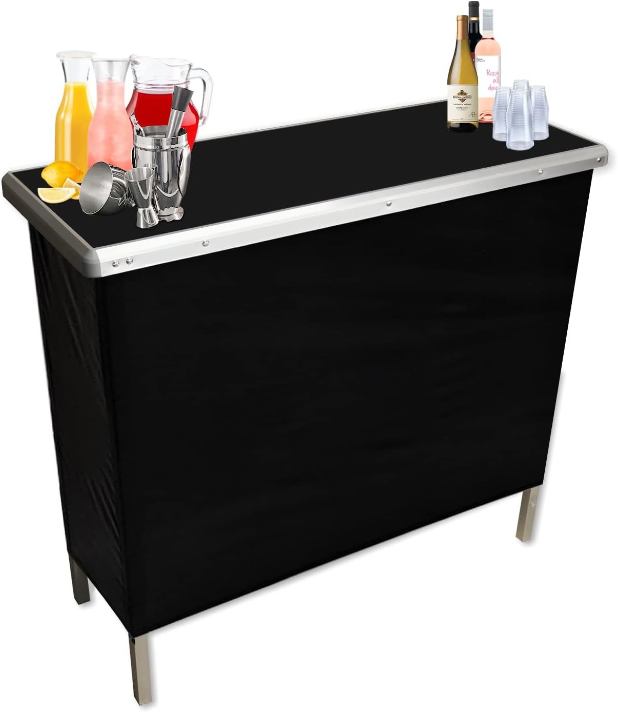 Barra fiesta plegable negra con estante y bolsa transporte