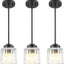 3 Pzas Farol Colgante Vidrio Ondulado Negro Mate