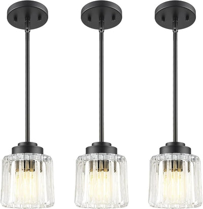 3 Pzas Farol Colgante Vidrio Ondulado Negro Mate