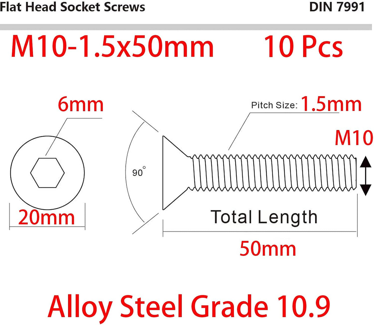 Tornillos M10 acero aleación 10.9 DIN 7991