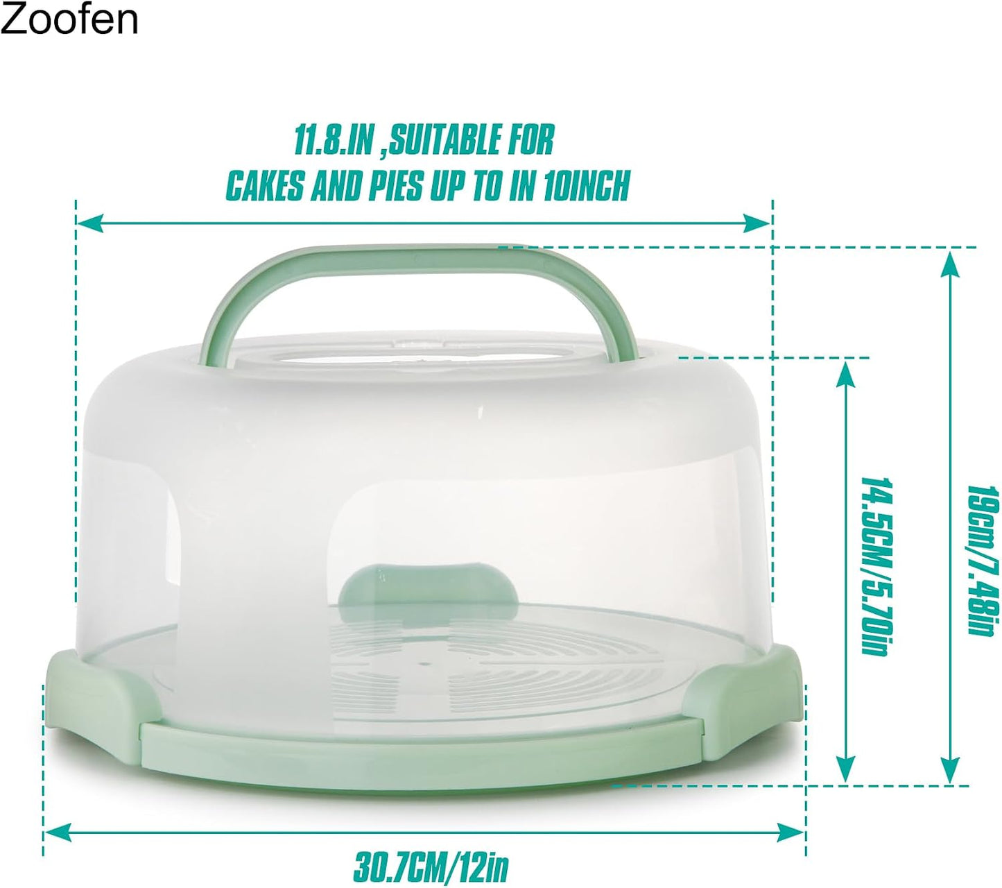 Porta pasteles asa contenedor redondo 10" verde
