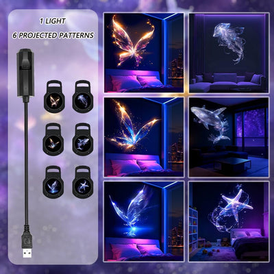 Luz nocturna LED proyecta patrones marinos y mariposas