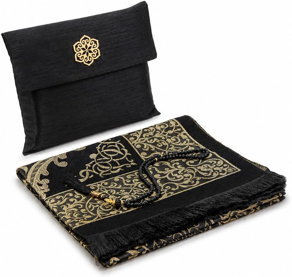 Alfombra oración Tasbih 99 cuentas bolsa viaje negro