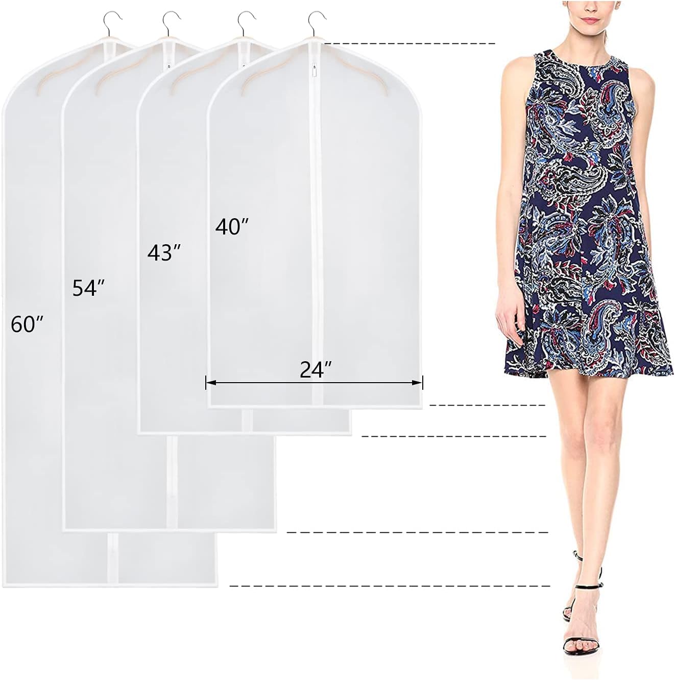 Bolsas transparentes para colgar abrigos 54" con cremallera