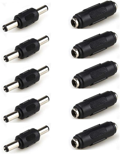 5 Pzas Conector Macho a Macho y 5 Pzas Adaptador DC 0.217x0.083pulg