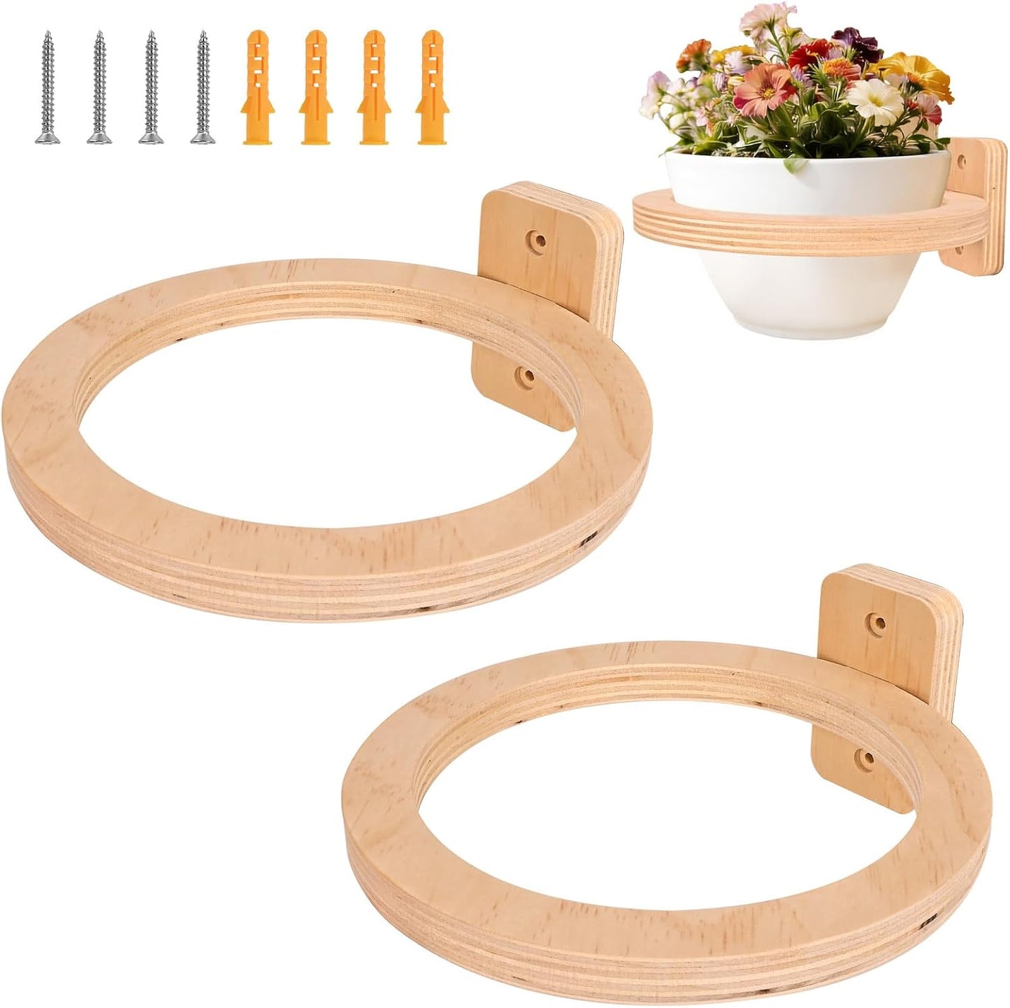 2 Pzas Colgador Pared Madera Soporte Plantas Minimalista